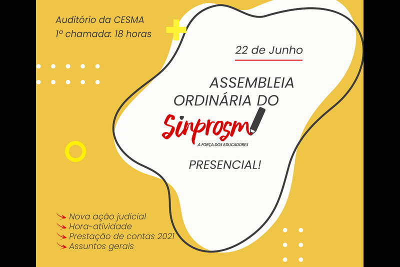 Sinprosm retoma assembleias presenciais em 22 de junho