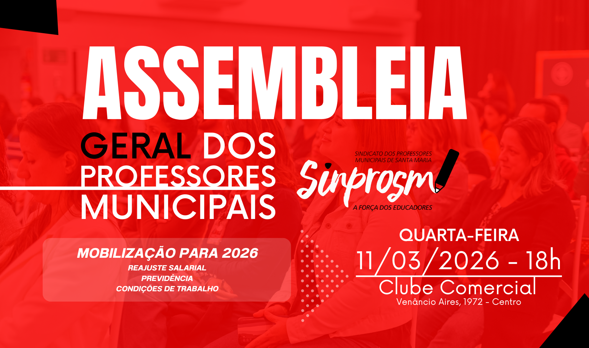 Assembleia geral dos professores municipais será realizada em 11 de março